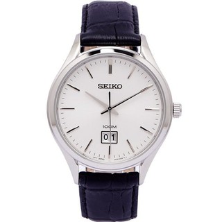 SEIKO WATCH 精工不鏽鋼材質大日曆視窗紳士石英皮帶腕錶 型號：SUR019P2