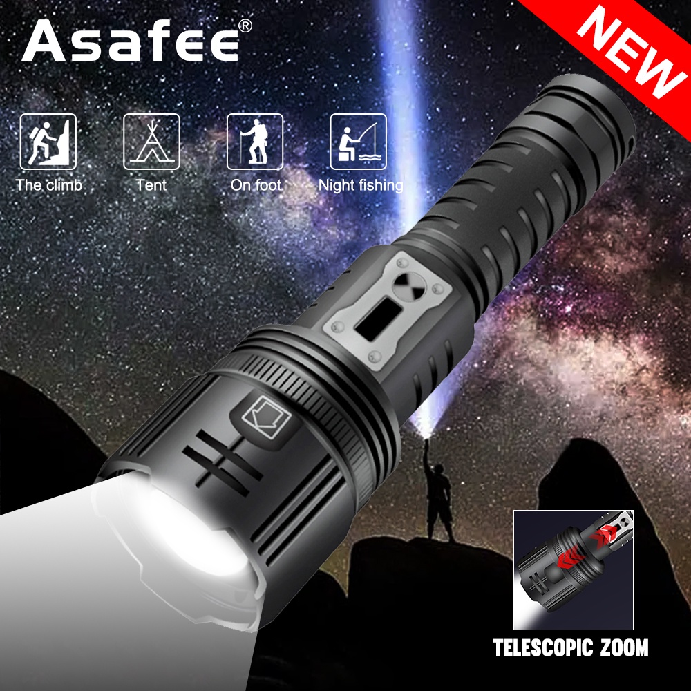 Asafee 3000LM 8080B XHP360 LED 功能強大的超亮戶外野營手電筒可伸縮變焦 5 位置按鈕開關