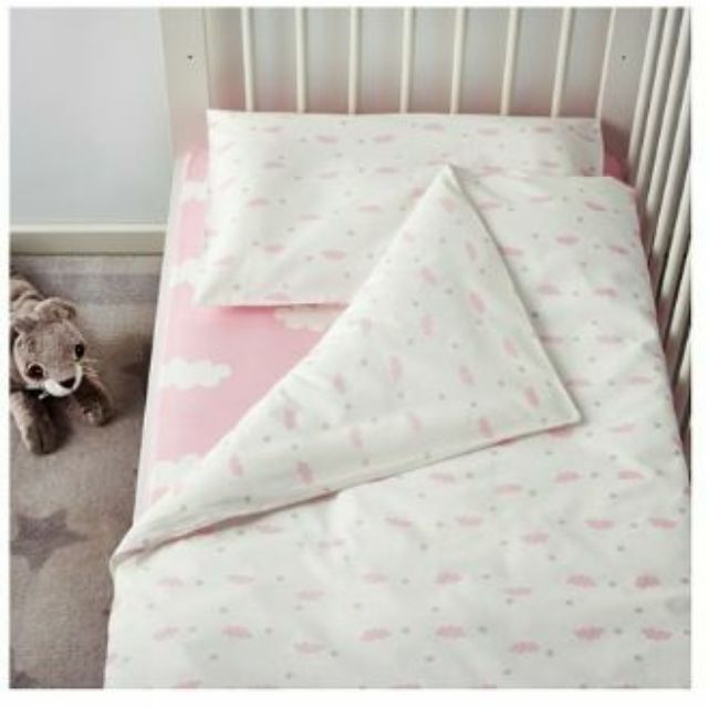 IKEA  嬰兒床包 全棉 粉紅白雲