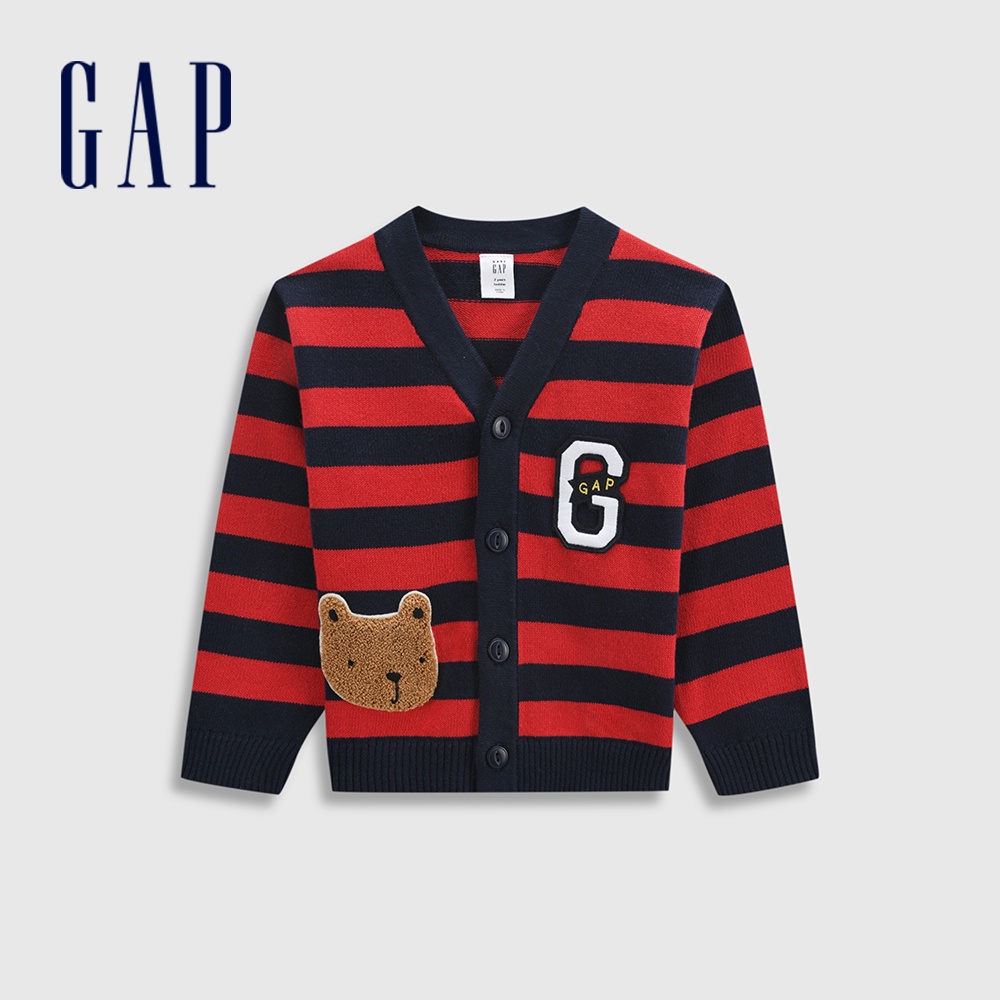 Gap 男幼童裝 純棉趣味布章針織外套-紅藍條紋(400371)