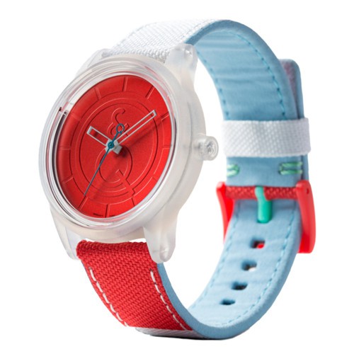 Q&Q SmileSolar 011 太陽能手錶-紅紋藍