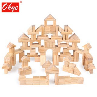 現貨〔木製積木】Ohye 兒童堆搭積木玩具 100粒環保原木 ♥ 木質 積木玩具 松木 無漆積木玩具 ♥ 手提禮盒 玩具