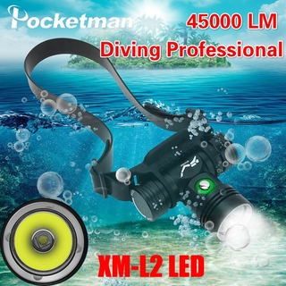 15000流明XM-L2 LED潛水頭燈電量顯示功能100米水下攝影視頻補光頭燈潛水防水IPX8 18650電池水陸兩用