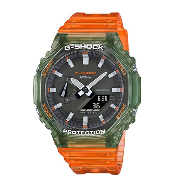 卡西歐G-SHOCK  農家橡樹2100系列 半透橘x軍綠/GA-2100HC-4A六月上市新品