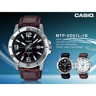 CASIO 卡西歐 MTP-VD01L-1B 指針男錶 皮革錶帶 黑色錶面 MTP-VD01L 國隆手錶專賣店