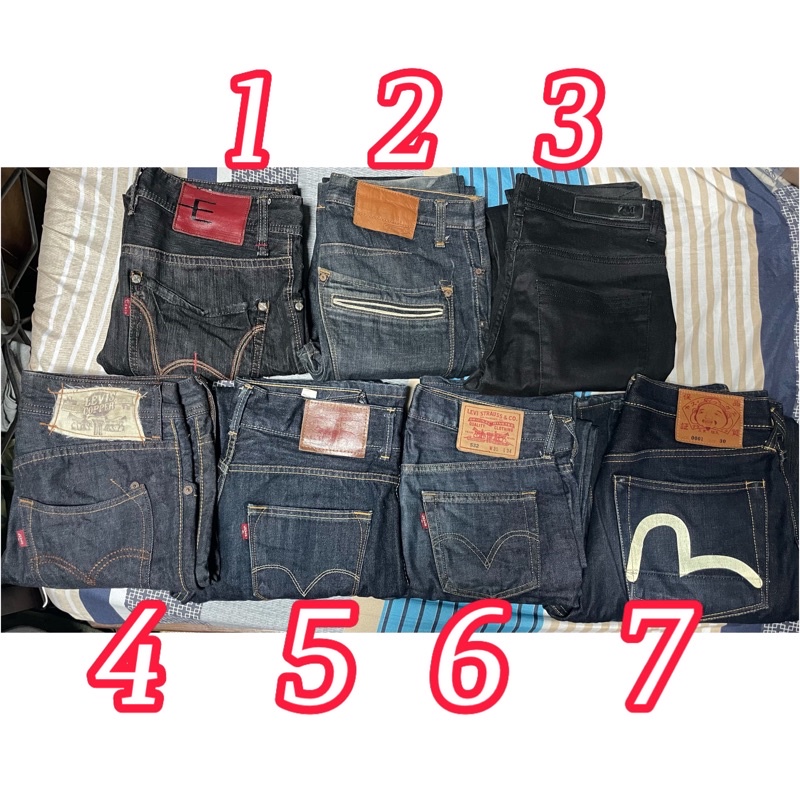 男士牛仔褲👖 Levi's、Edwin、cassette、ZARA、Evisu 適32-34腰
