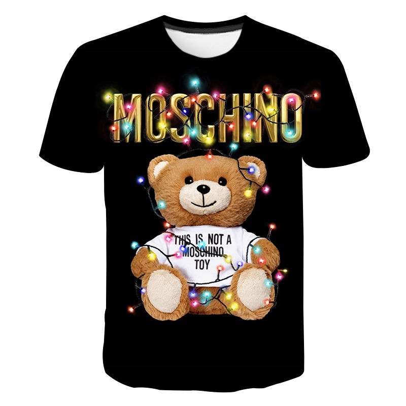 意大利時尚moschino新款ment-shirt休閒夏季短袖3d印花街頭時尚