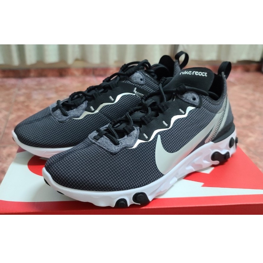 Nike React Element 55 慢跑鞋 路跑 輕量 避震 健身 透氣 都市機能 穿搭 質感 男女 格紋 黑銀