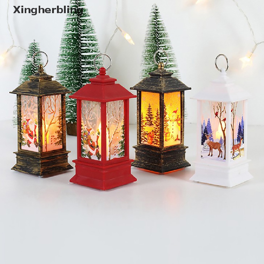Xlvn 聖誕裝飾品 LED 燈桌面掛式聖誕老人麋鹿燈籠聖誕燈 HOT
