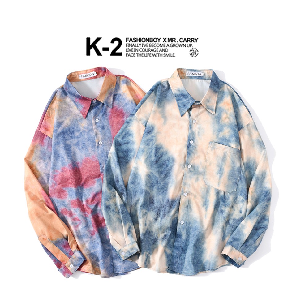 【K-2】繽紛 渲染 寬鬆 大口袋 TRAP 迷幻 街頭 潮流 CHILL 長袖襯衫 男女不拘 情侶款