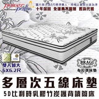 【布拉琪床墊】保羅 五線獨立筒床墊 比利時乳膠竹炭護背款 親膚舒柔布 適中微軟推薦 雙人床加大6尺 十年保固 免運費