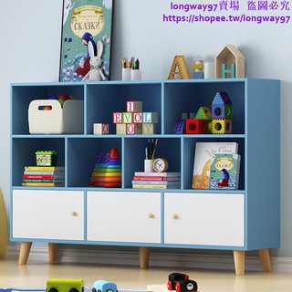 熱賣款TT簡約兒童書架落地置物架多層書柜帶門家用學生臥室玩具架收納柜子