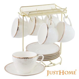 【Just Home】骨瓷咖啡杯 咖啡杯盤組 6入咖啡杯盤組 骨瓷咖啡杯 200ml JustHome 英式下午茶茶具