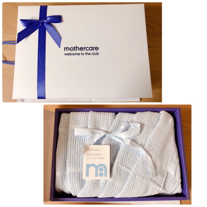 Mothercare 洞洞毯 大棉毯 粉藍 禮盒（附提袋）