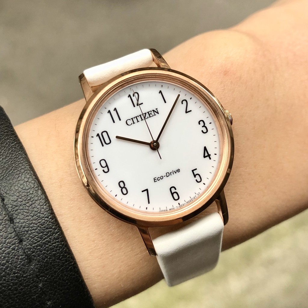 現貨 CITIZEN EM0579-14A 星辰錶 手錶 30mm 光動能 白面盤 玫瑰金錶圈 白皮錶帶 女錶