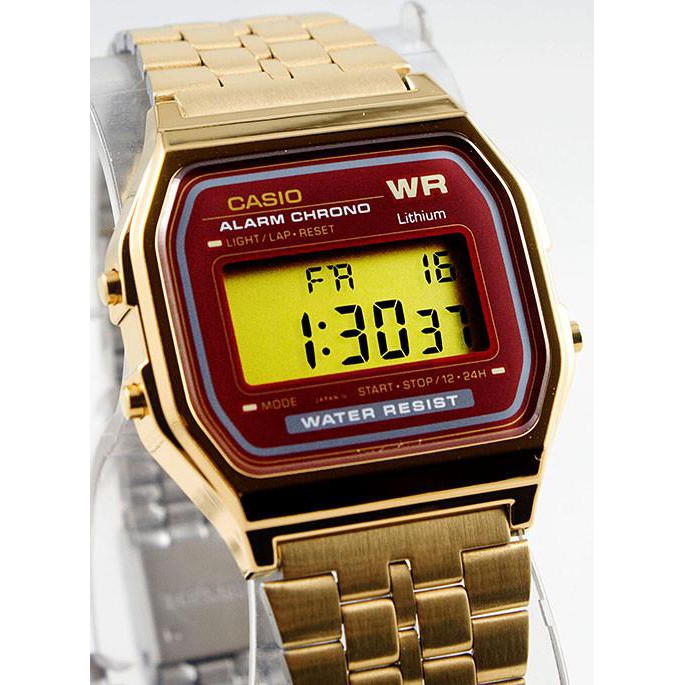 【金台鐘錶】CASIO卡西歐 復古風潮的方形經典電子錶 金屬錶帶系列  A159WGEA-5