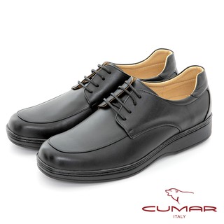 【CUMAR】商務菁英 真皮綁帶氣墊鞋 - 黑色