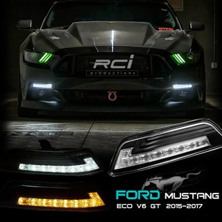 RC HID LED專賣店 福特 野馬 FORD MUSTANG ECO V6 GT 前保桿燈 雙色 跑馬方向燈