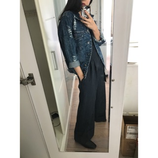 寬鬆美式塗鴉denim jacket 深丹寧外套歐美復古男友風