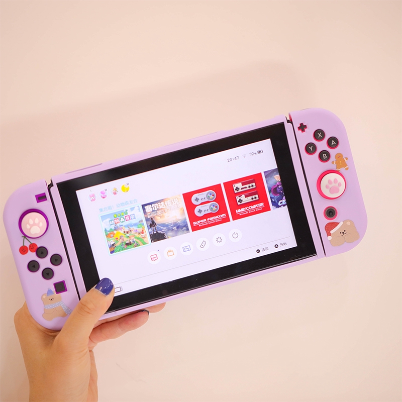 台灣現貨 韓國小熊switch任天堂保護殼分體殼硅膠磨砂ns手柄配件少女可愛 蝦皮購物
