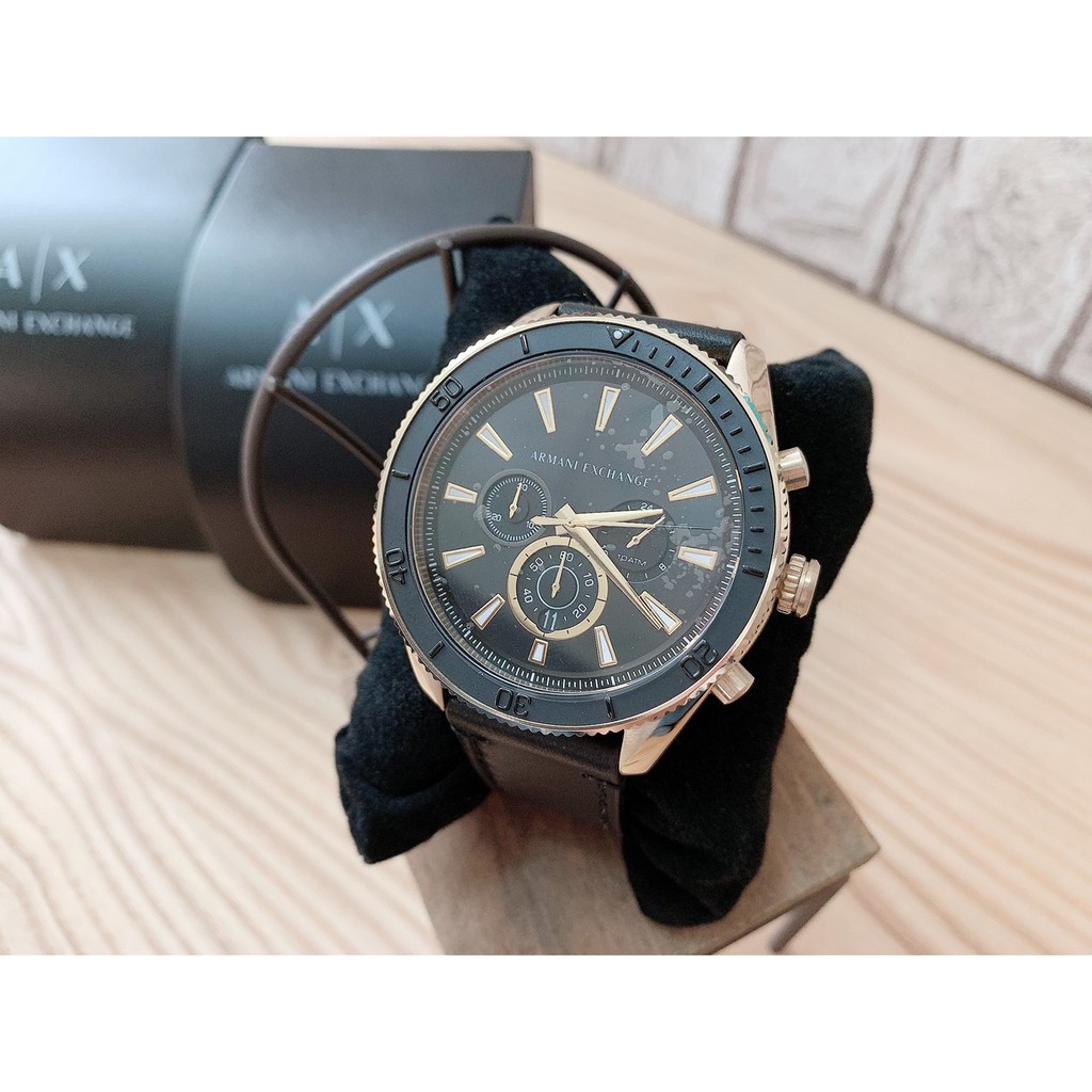 Ayllon Armani Exchange Ax 金框三眼黑色皮革錶帶智能計時ax1818 男錶手錶錶 蝦皮購物