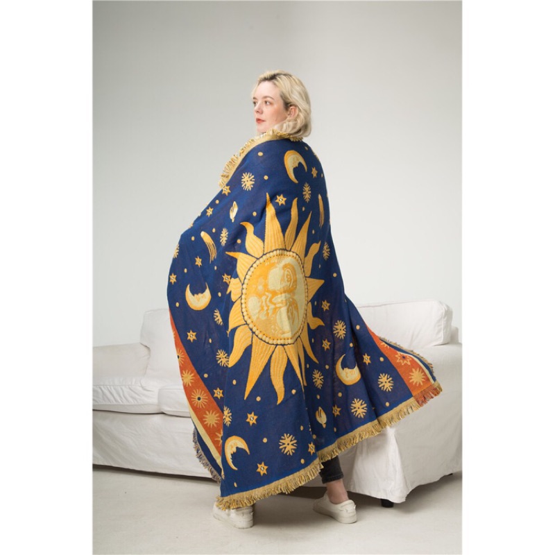 外貿美式秋冬北歐歐美毯 休閒毯 太陽神阿波羅月亮掛毯 沙發毯蓋毯