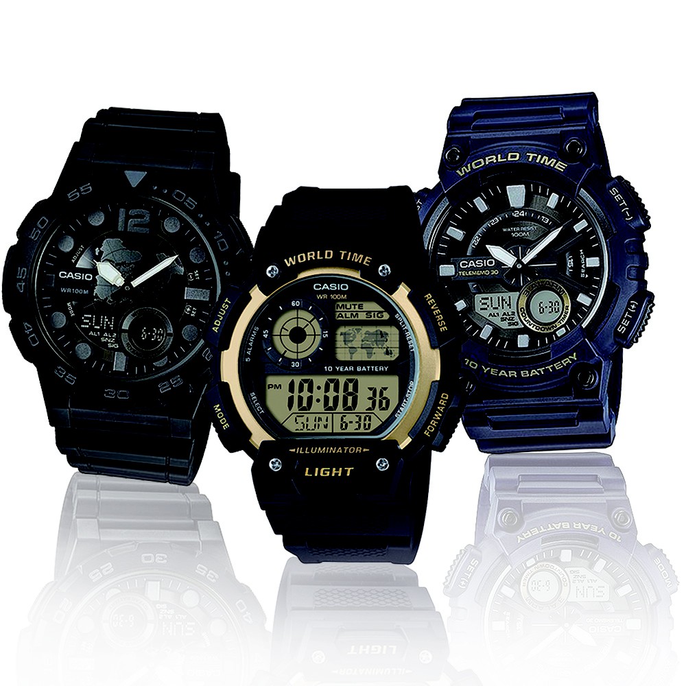 【CASIO】10年電力立體時刻雙顯錶 (AEQ-100W/AEQ-110W 系列)