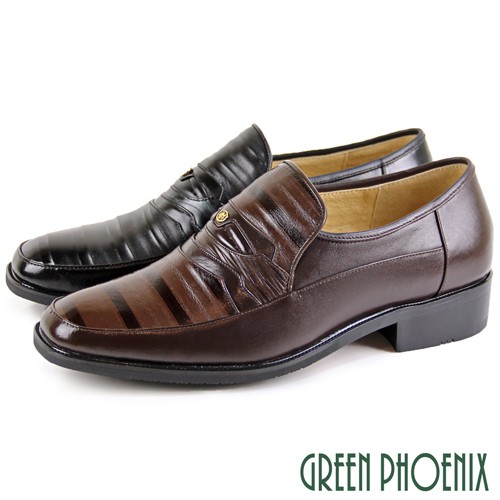 【GREEN PHOENIX】經典懷舊復古雙色壓紋木跟全真皮通勤/商務/紳士皮鞋-男款 T8-18190