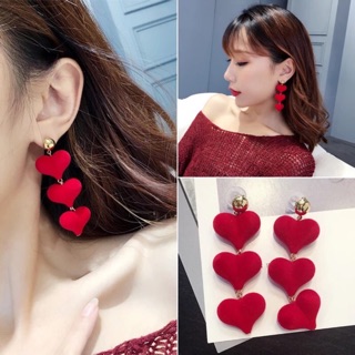 [HH]🌸可愛系🌸可愛桃心毛絨耳環 韓國可愛長款 愛心毛球吊墜 網紅耳墜耳環