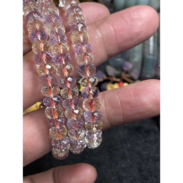 紫黃晶鑽石切割面算盤珠手鍊7-7.5mm