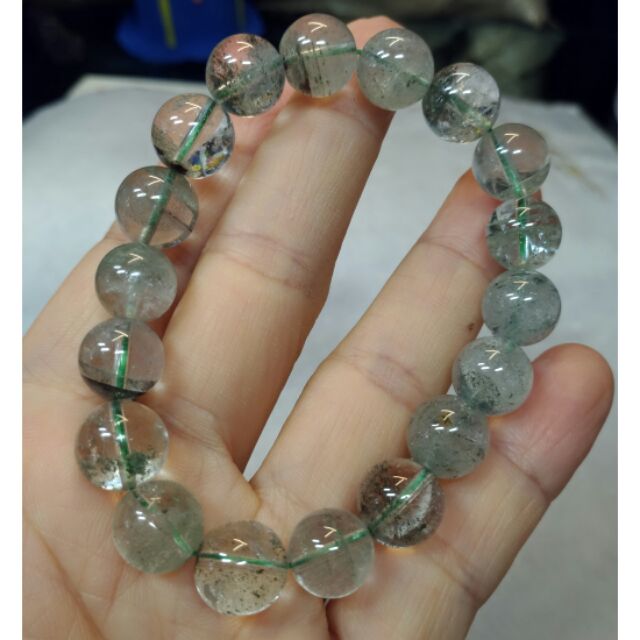 *#永續國際珠寶#**天然綠幽靈水晶手鏈 10mm 18顆  重量: 32.6g 
GW-008