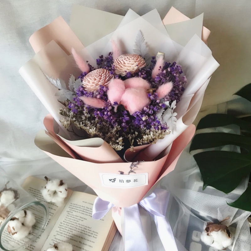 Dream Flower 畢業花束 乾燥花束 粉紫花束 送禮 畢業禮物 蝦皮購物