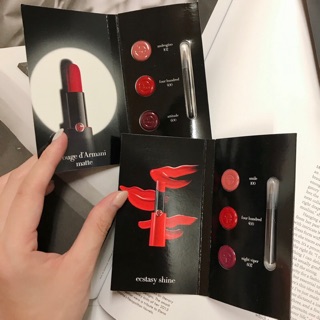 Giorgio Armani GA奢華訂製柔霧唇膏/奢華訂製緞光水唇膏三色試用唇卡