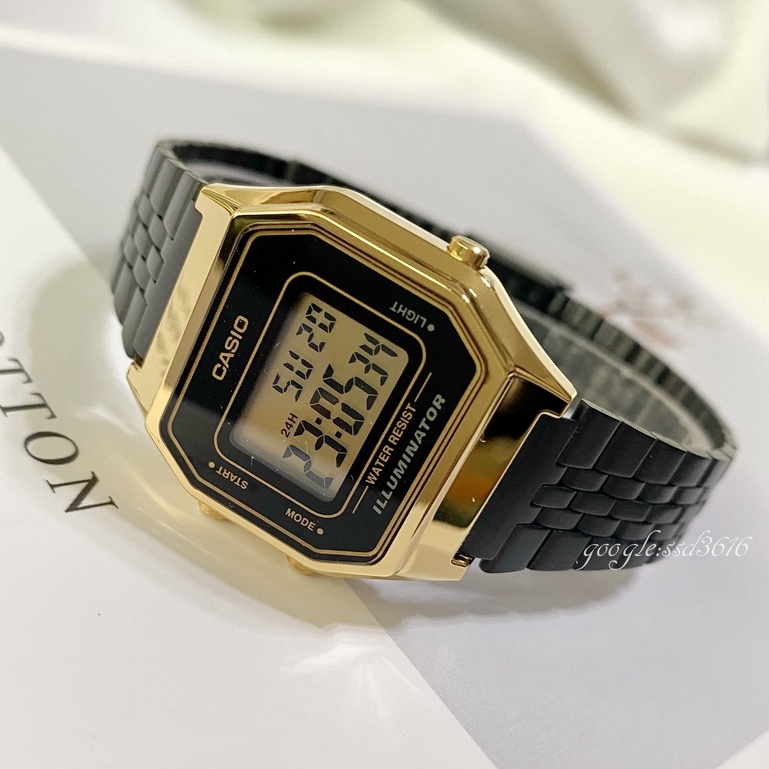 CASIO復古型電子錶 黑鋼錶帶搭配金色框 經典不敗款式 時尚亮眼 造型復古 百搭流行LA680WEGB