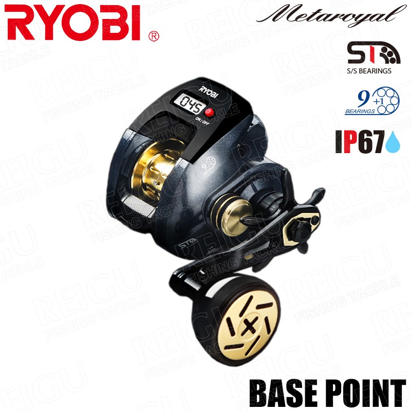 日本RYOBI BASE POINT 數顯防水夜釣小烏龜捲線器 雙軸捲線器 海釣 IP67防水 水滴輪 背光計數魚線輪