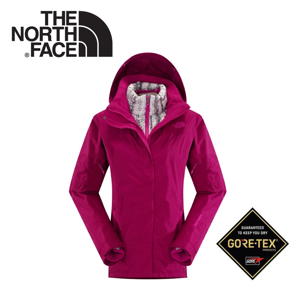 【The North Face 女 GORE-TEX 羽絨兩件式外套 紫紅】 CUF1/GORE-TEX兩件式/悠遊山水