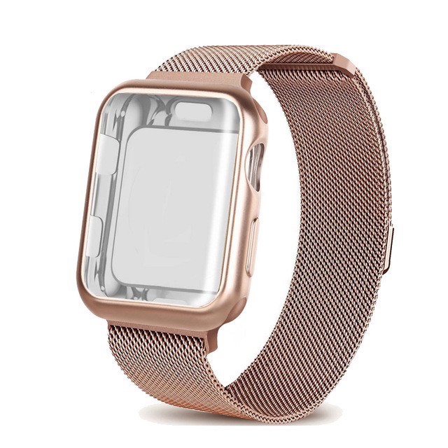 【現貨】蘋果米蘭尼斯錶帶+蘋果錶殼38/42mm iwatch系列6 SE 5432不銹鋼金屬錶帶40/44mm手鍊配件