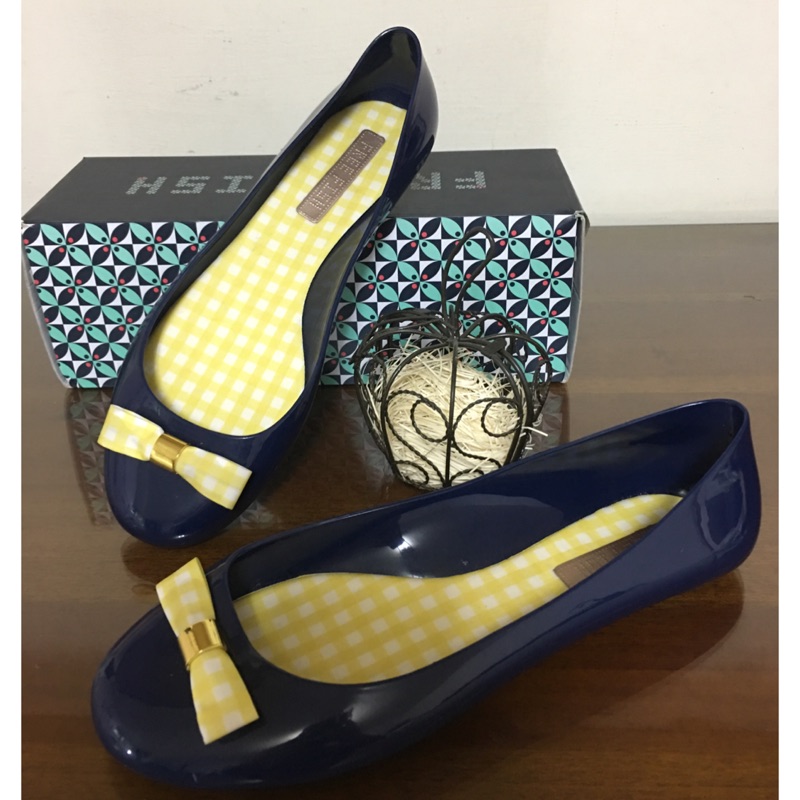 日本百貨公司購入Free fish 全新可愛深藍檸檬黃配色雨鞋24cm