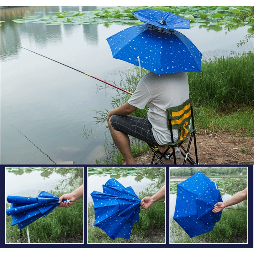 【天天出貨】釣魚傘帽 雙層防風防紫外線 頭戴雨傘 防曬折疊頭傘 遮陽傘帽 釣魚防雨雨具 戶外休閒用品 釣魚漁具 雨傘