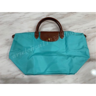 Longchamp 短把中型尼龍水餃包 專櫃正品 Le Pliage系列 經典折疊款 Tiffany blue