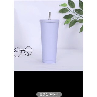 全新304不鏽鋼保溫杯吸管杯（紫色）750ml#環保杯#手搖飲#咖啡廳飲料店折五元