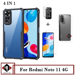 XIAOMI REDMI LAYAR 4 合 1 透明保護殼包小米紅米 note 11 4G 鋼化玻璃相機螢幕和 Gar