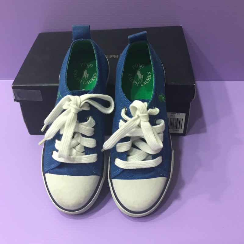 Polo Ralph Lauren 皇家寶藍/綠色刺繡小馬 兒童綁帶帆布鞋