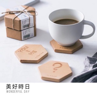 ⚡️3件現省30⚡️原木六角杯墊3入組｜天然櫸木防燙｜9.5x8.4cm厚實設計｜居家咖啡廳必備｜飲品防燙必備｜臺灣現貨