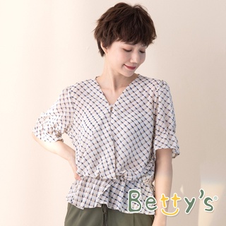 betty’s貝蒂思(11)交叉荷葉雪紡上衣 (藍格紋)