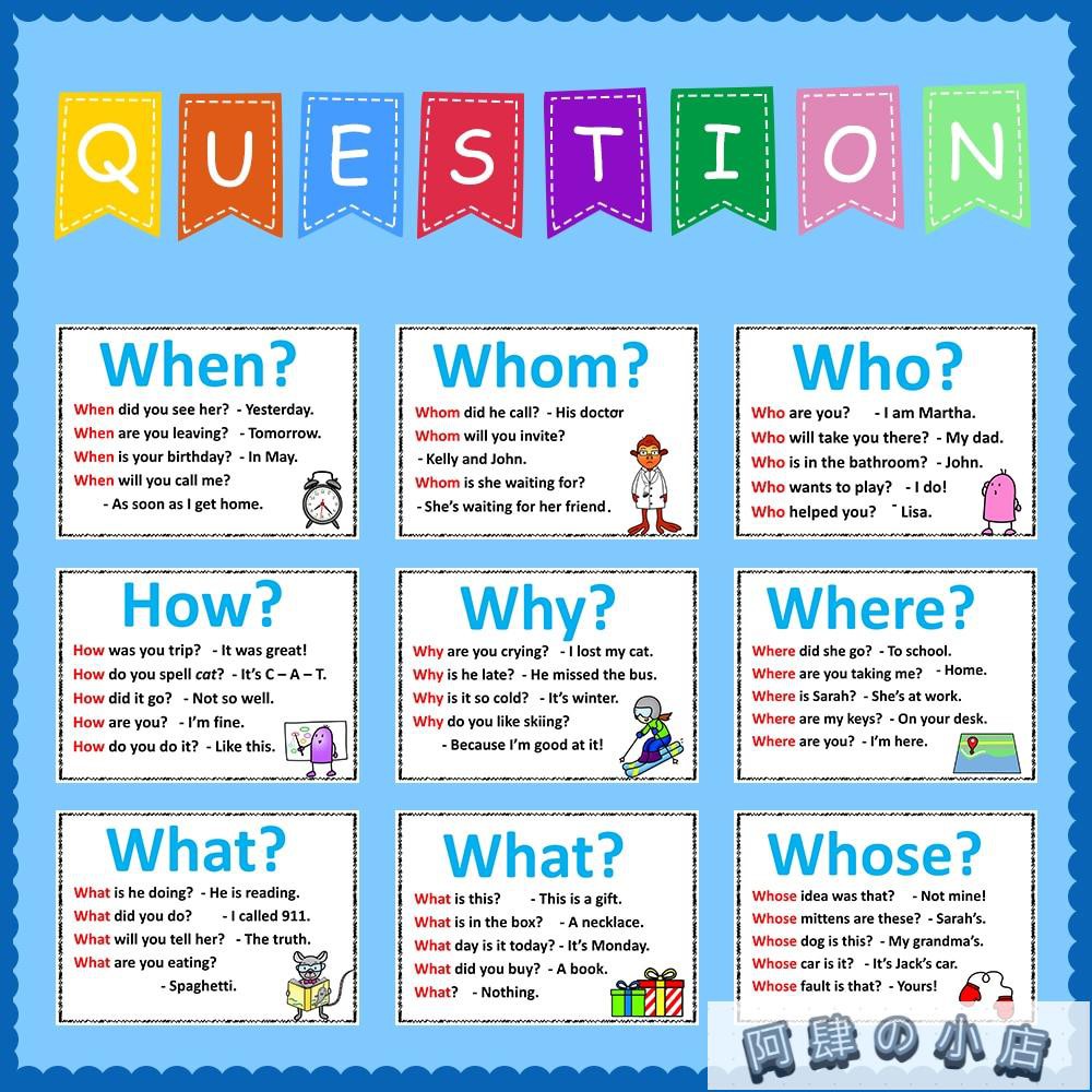 9張wh Questions Posters 疑問詞問句a4海報幼兒英語學習大卡幼稚園教具 阿肆の小店 蝦皮購物