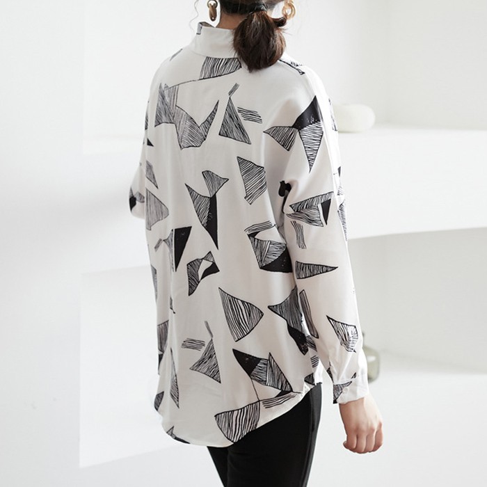 【K-2】秋冬新款 幾何 抽象藝術 長袖襯衫 花襯衫 男女不拘 舞台造型 時裝週
