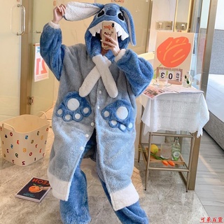 【下單有禮】🔥💕史迪奇💕史迪仔睡衣女秋冬季珊瑚絨卡通加厚加絨連帽長款保暖睡袍睡褲套裝🌞周邊🌞↝