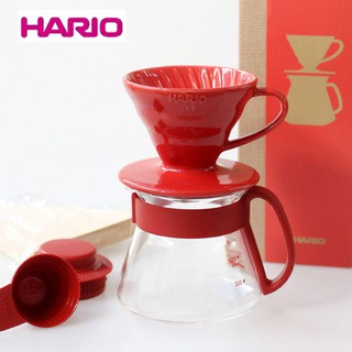 《興富大行》咖啡器具【日本HARIO V60 咖啡濾器組合 同色系紀念款/VDS-3012R】陶瓷濾杯+耐熱玻璃壺+濾紙