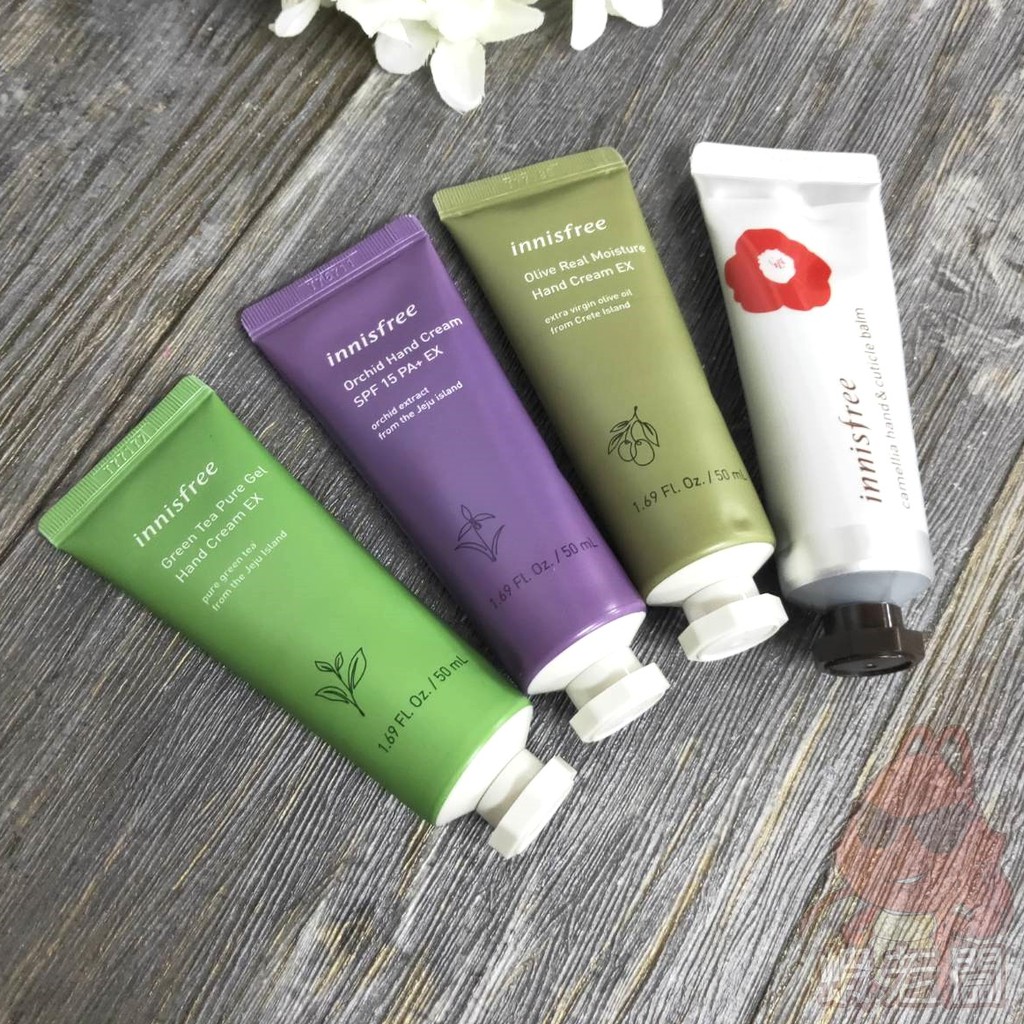 韓國innisfree 護手霜純淨綠茶保濕濟州寒蘭防曬山茶花橄欖油50ml 蝦老闆 蝦皮購物